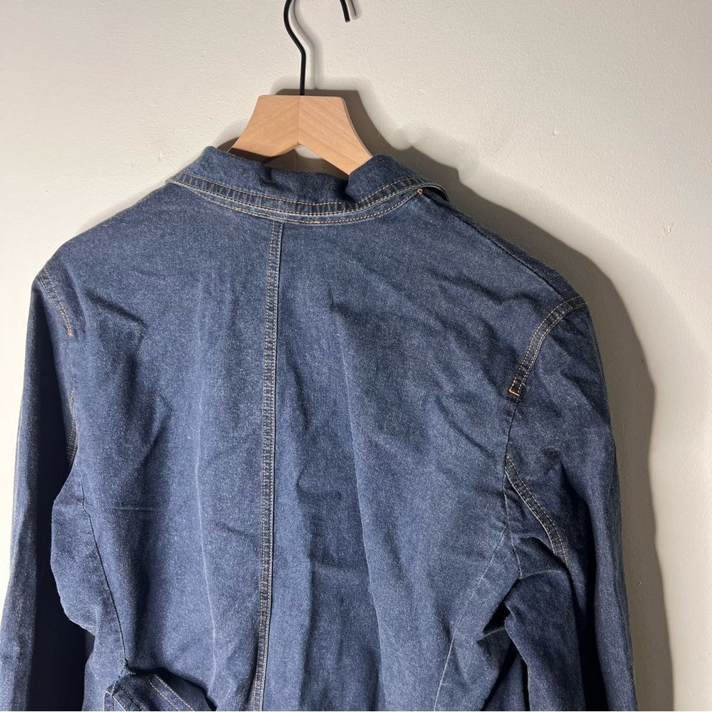 Villager Sport Dark Blue Jean Jacket with Belt Chore Pockets XL Vintage Denim - Picture 7 of 9